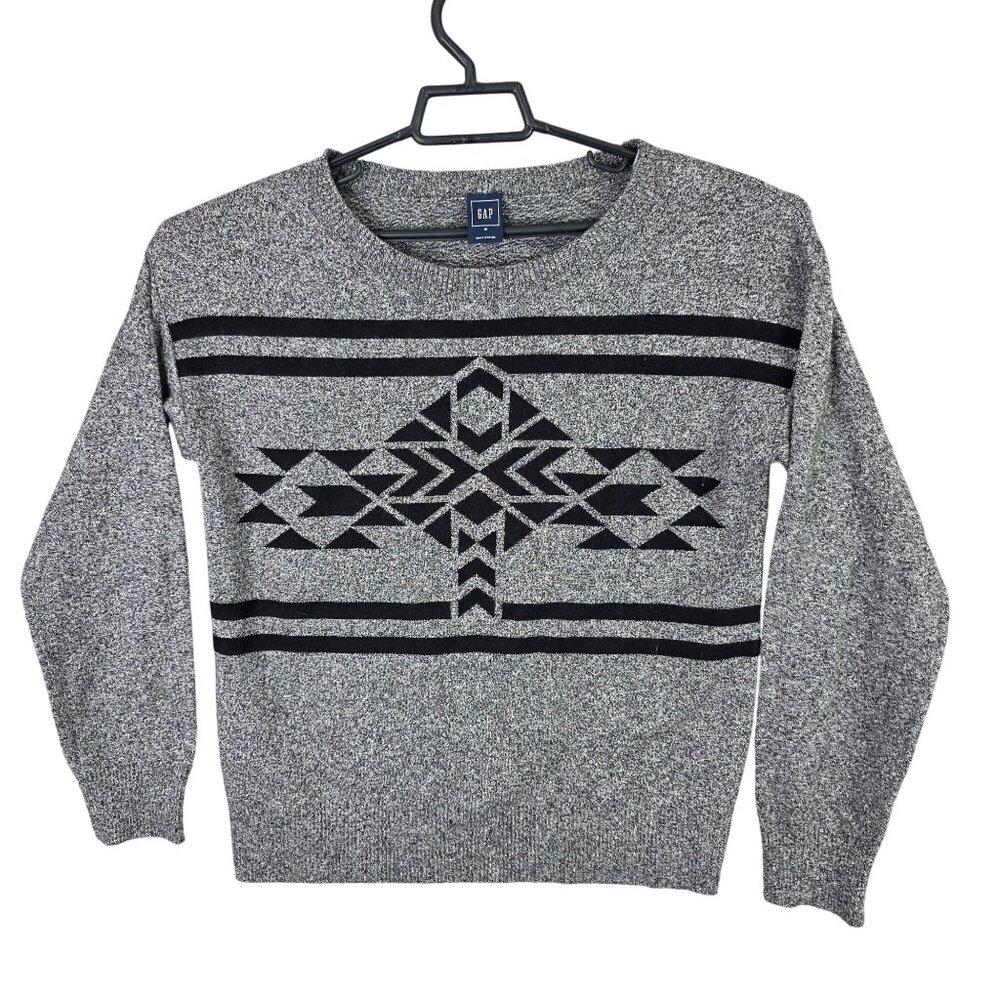 Womens Gap Wool Blend Gray & Black Geometric Sweater Long Sleeve Crewneck M